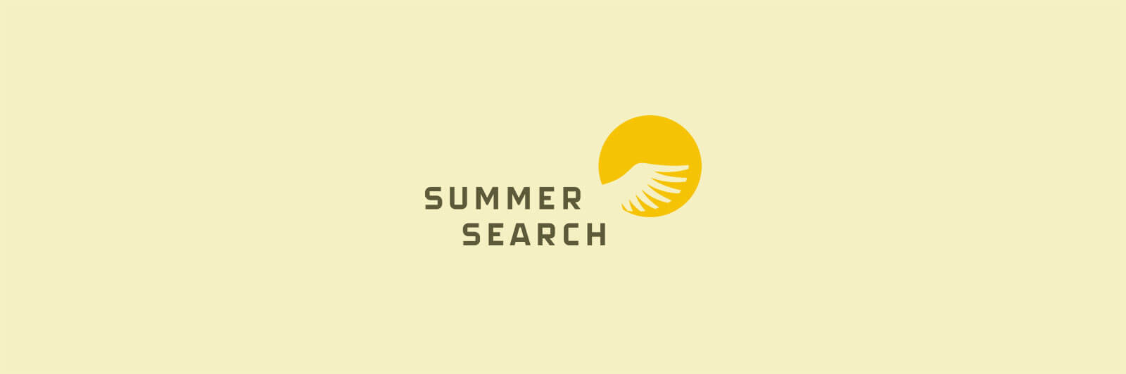 Summer Search logotype with wing-in-sun logo mark on light yellow background