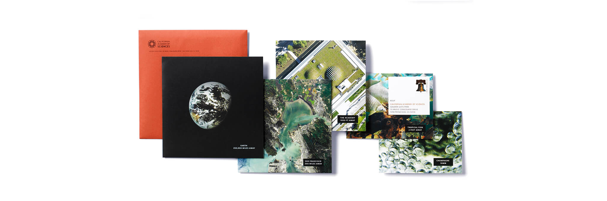 Image cards of earth and Academy of Sciences with orange envelope