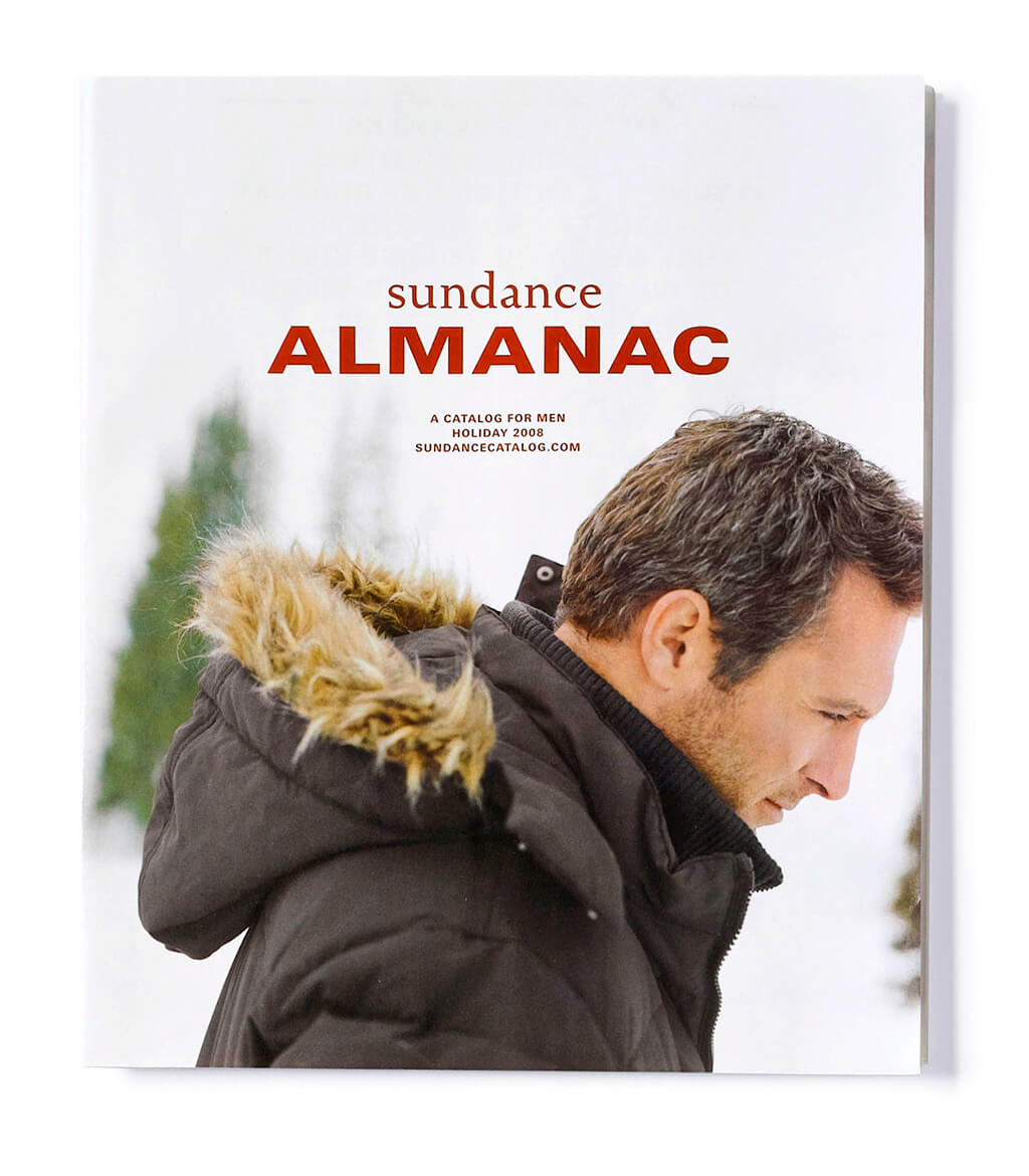 Sundance Almanac catalog cover showing man in hooded winter coat