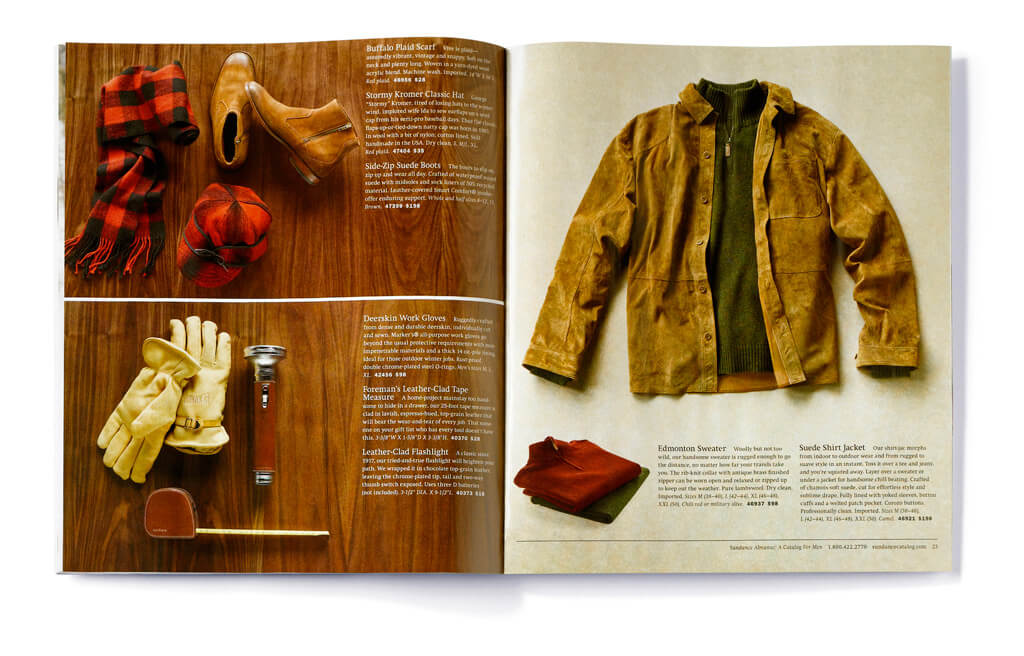 Open catalog spread showing cold-weather outerwear