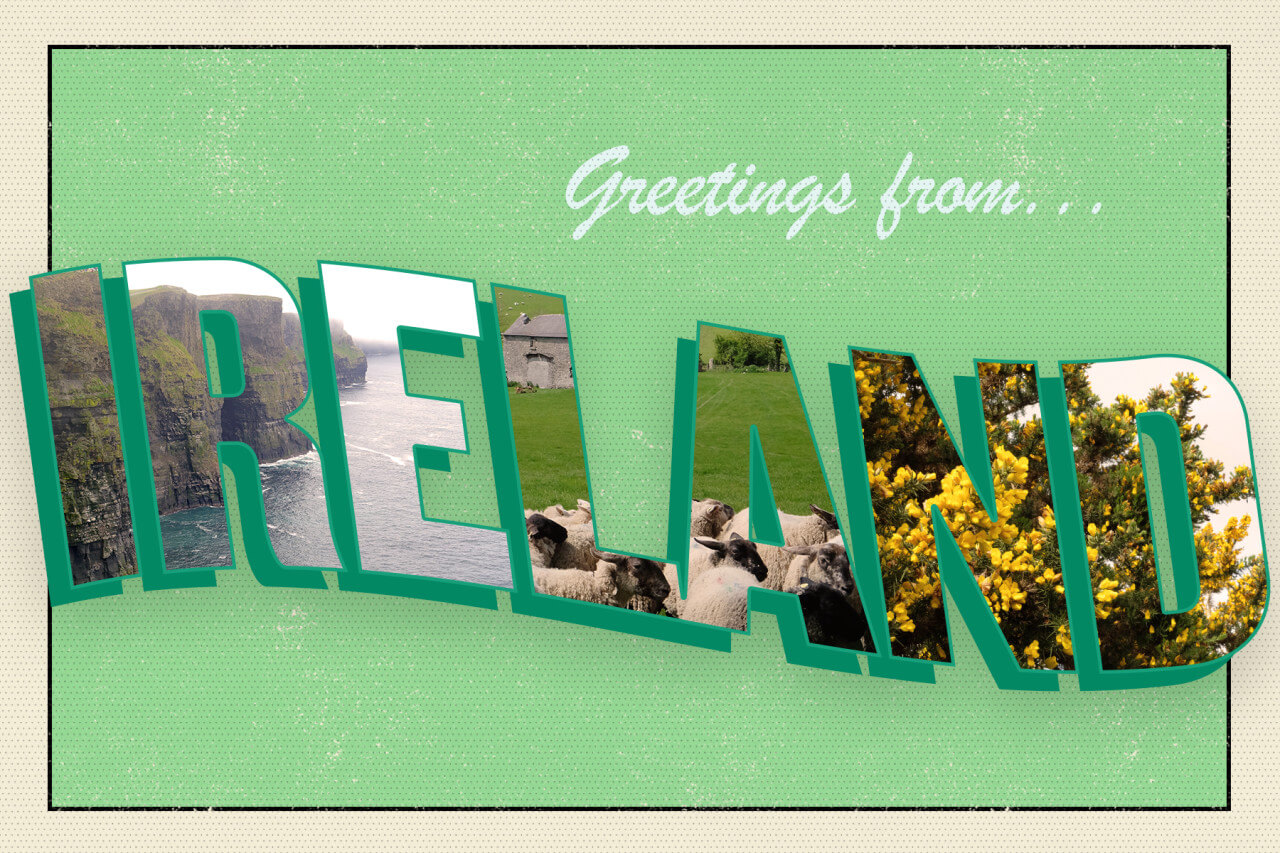 Greetings from Ireland green postcard