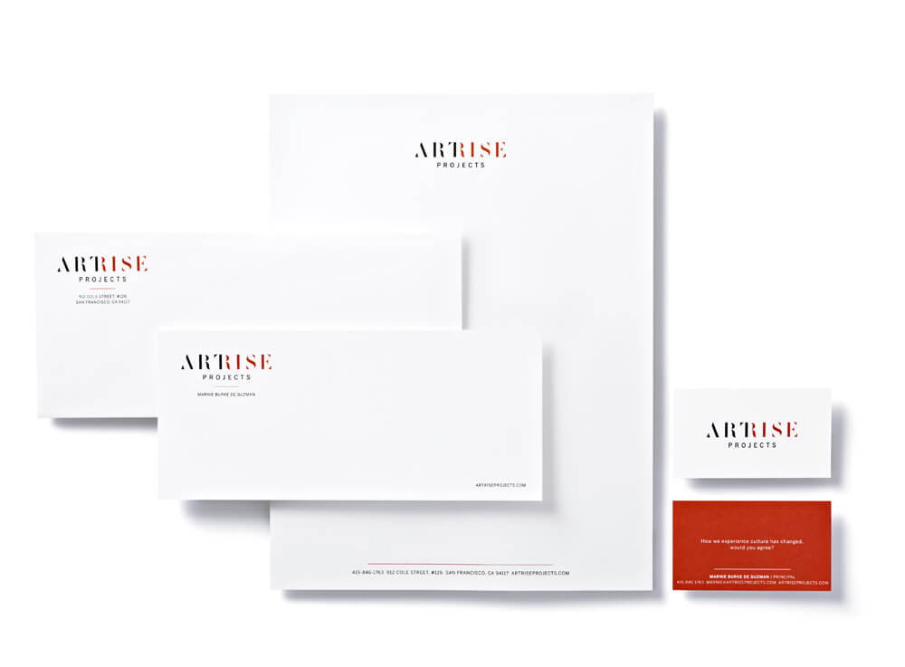 Stationery with black and red Artrise logo