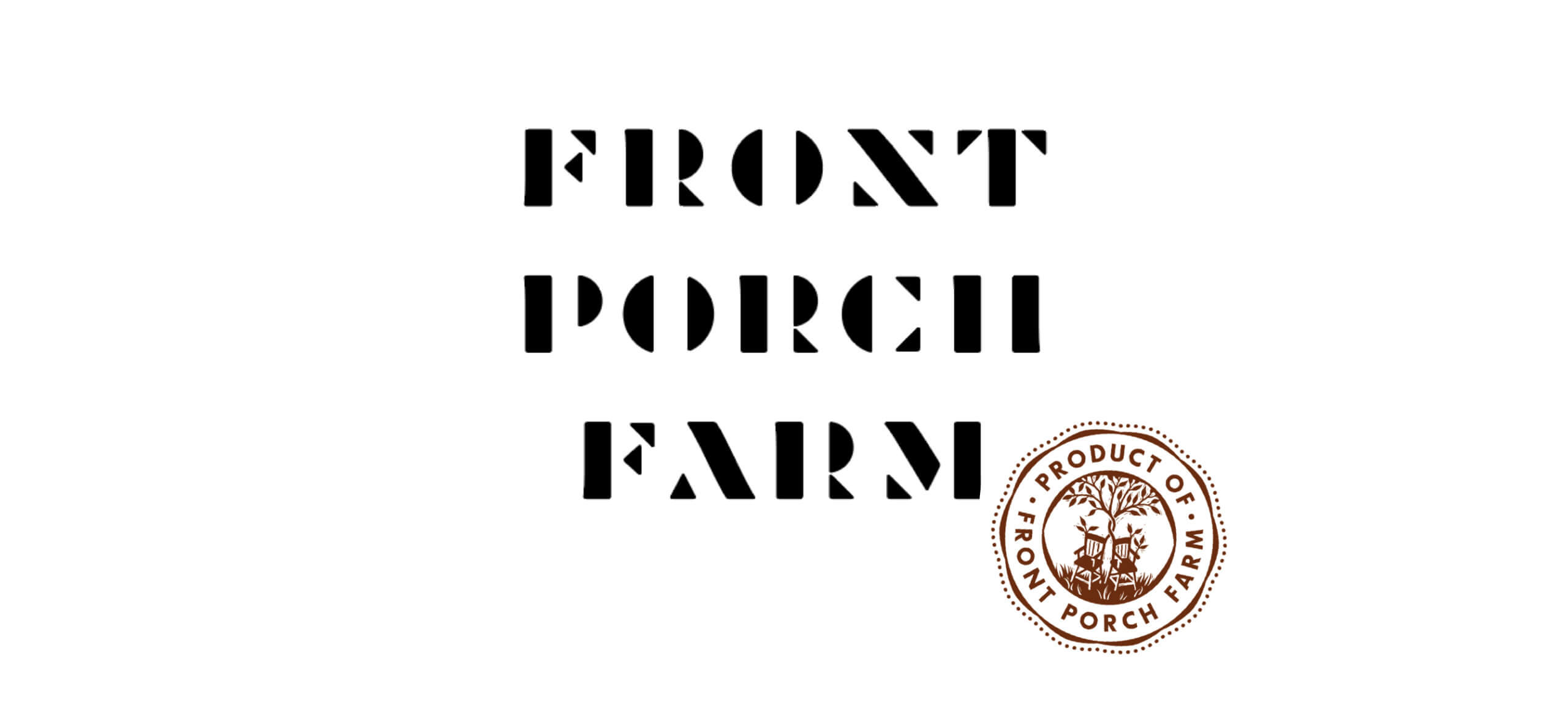 Front Port Farm logotype with rocking-chairs-seal logo mark