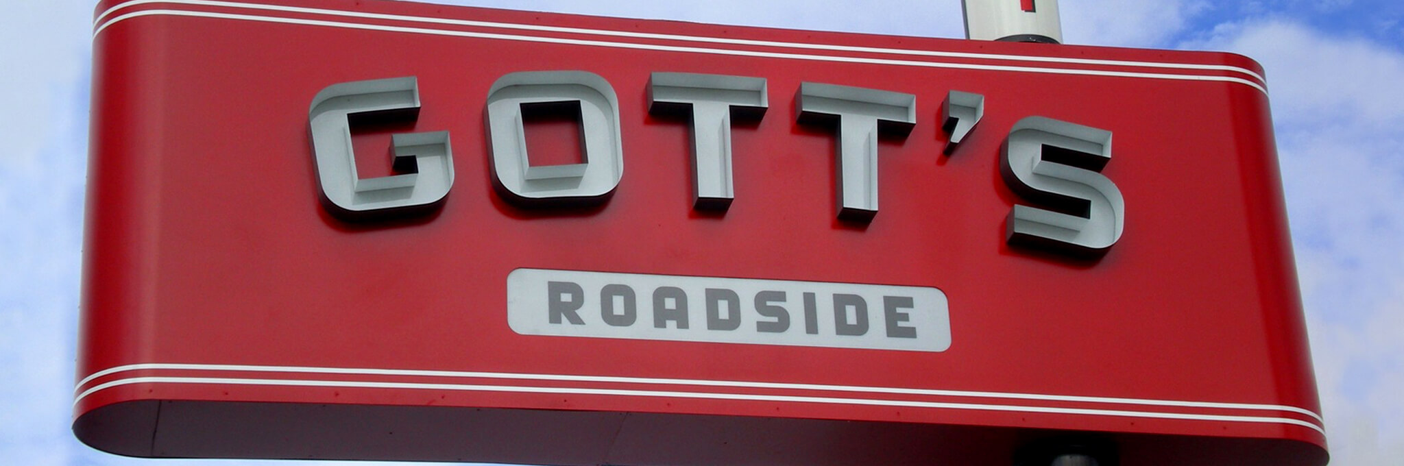 Large red Gott's Roadside signage