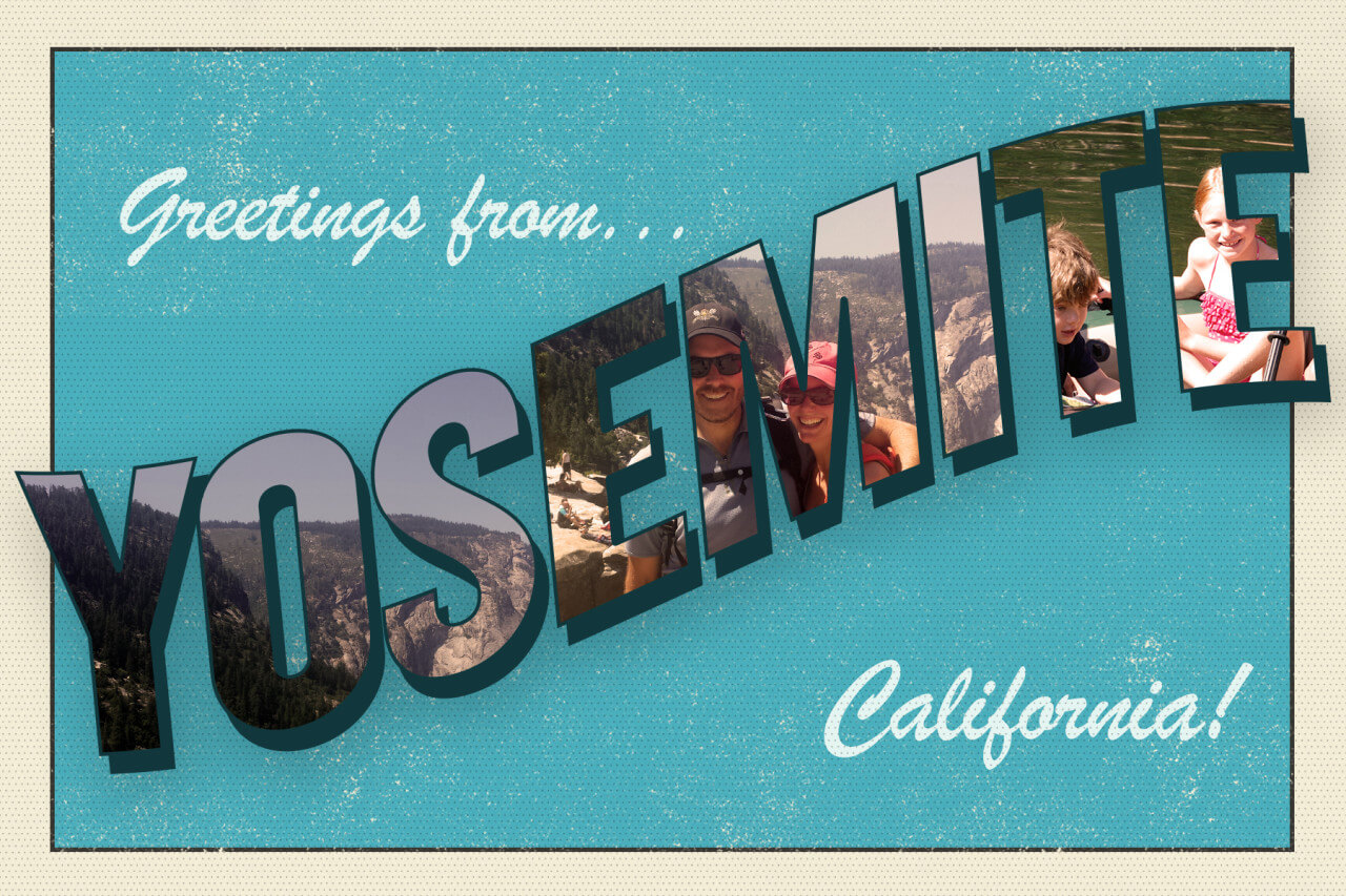 Greetings from Yosemite California blue postcard