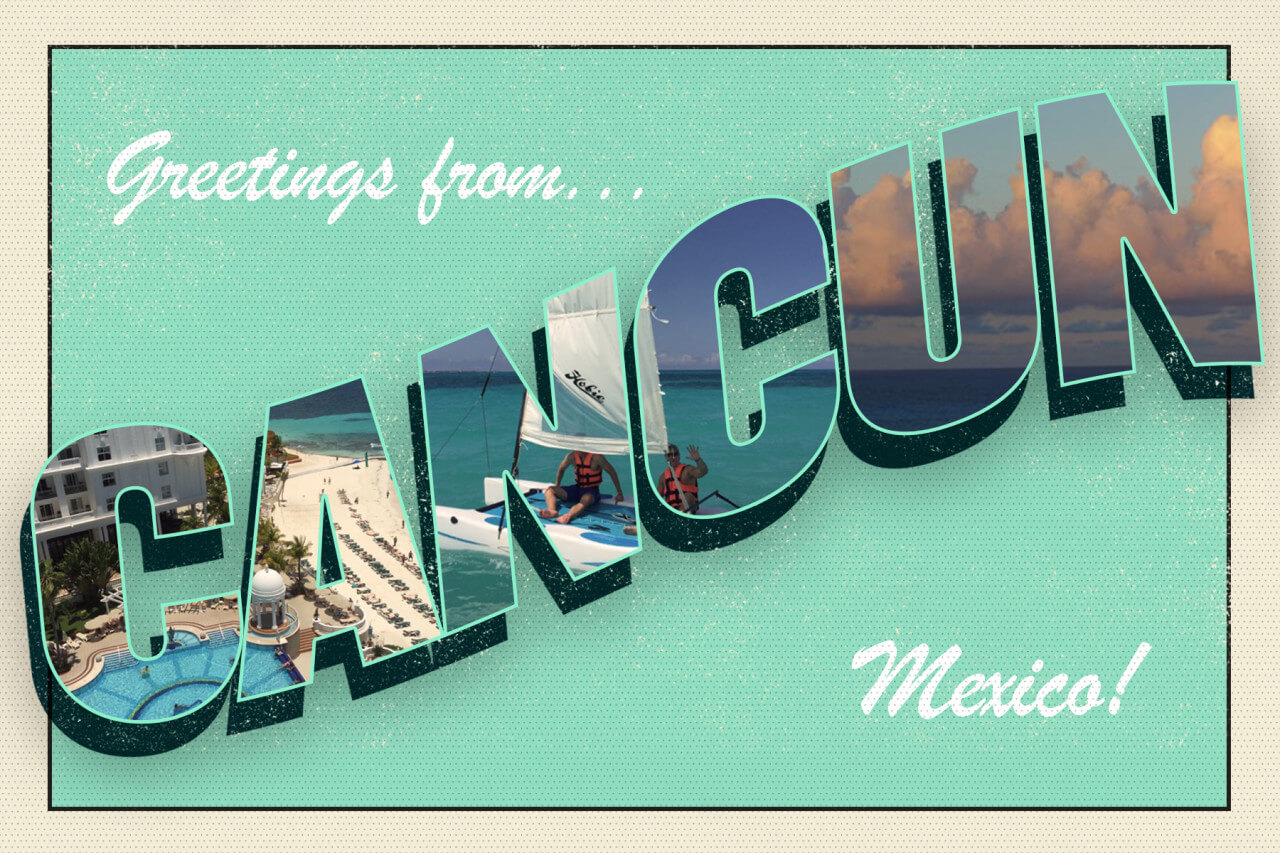 Greetings from Cancun Mexico light green postcard