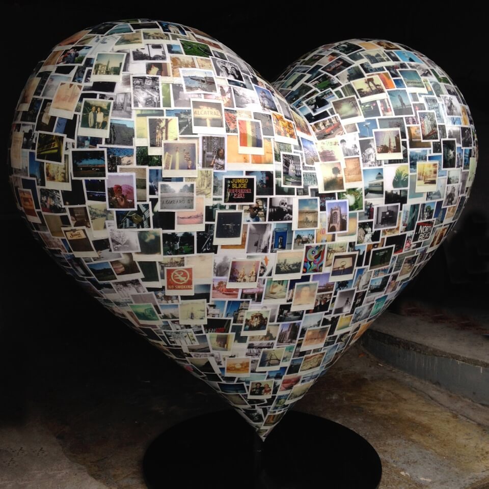 Polaroid-covered heart sculpture