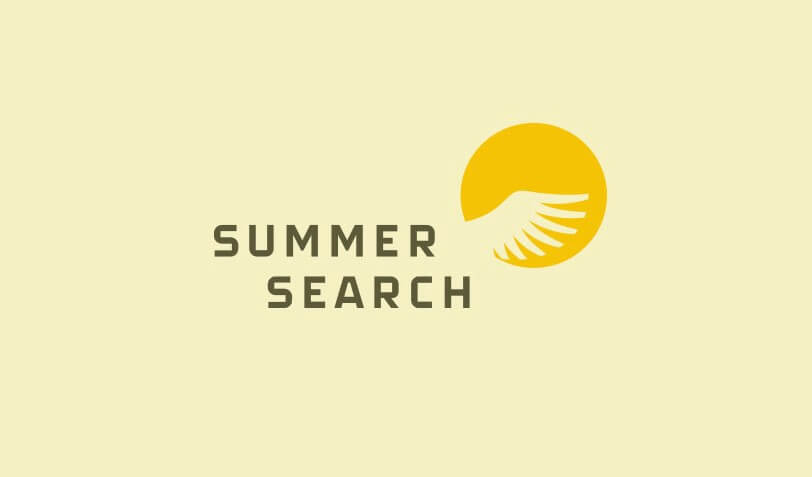 Summer Search logotype with wing-in-sun logo mark on light yellow background