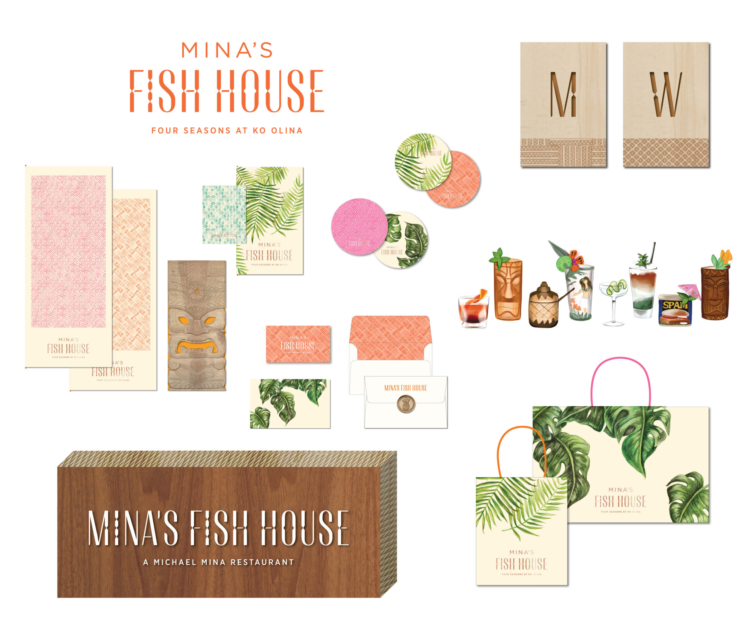 Mina Fish House print signage illustration